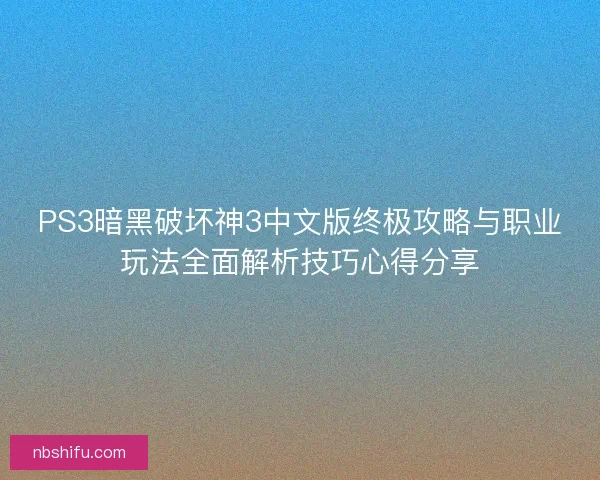 PS3暗黑破坏神3中文版终极攻略与职业玩法全面解析技巧心得分享